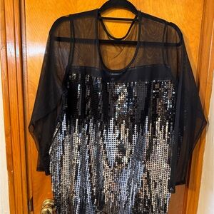 Denim 24/7 Black Mesh Sequin Top Size 1X
